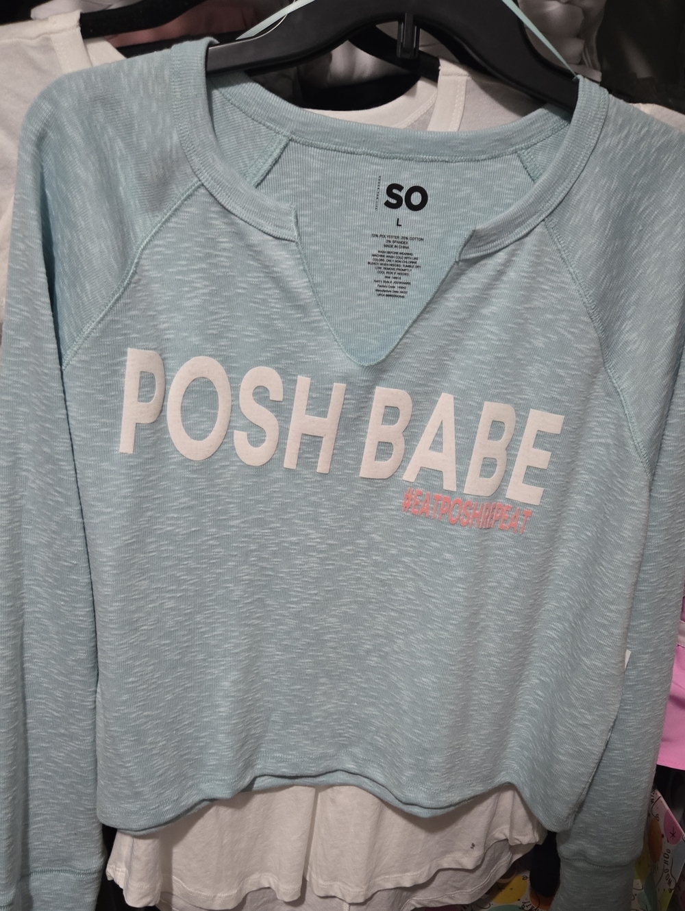 SO Light Blue "Posh Babe" Pullover Top Cropped, Handmake Aqua